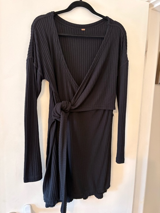 Free People Tops - Free People Black Ribbed Wrap Tunic Long Sleeve With Side Slits